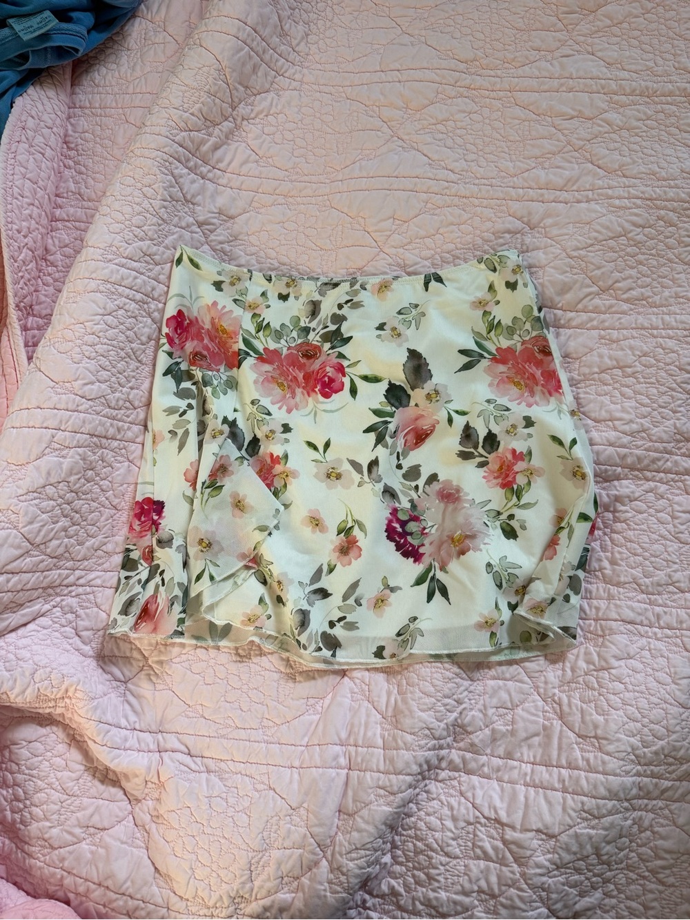 Princess Polly White Floral Mini Skirt with Pink & Green Flowers
